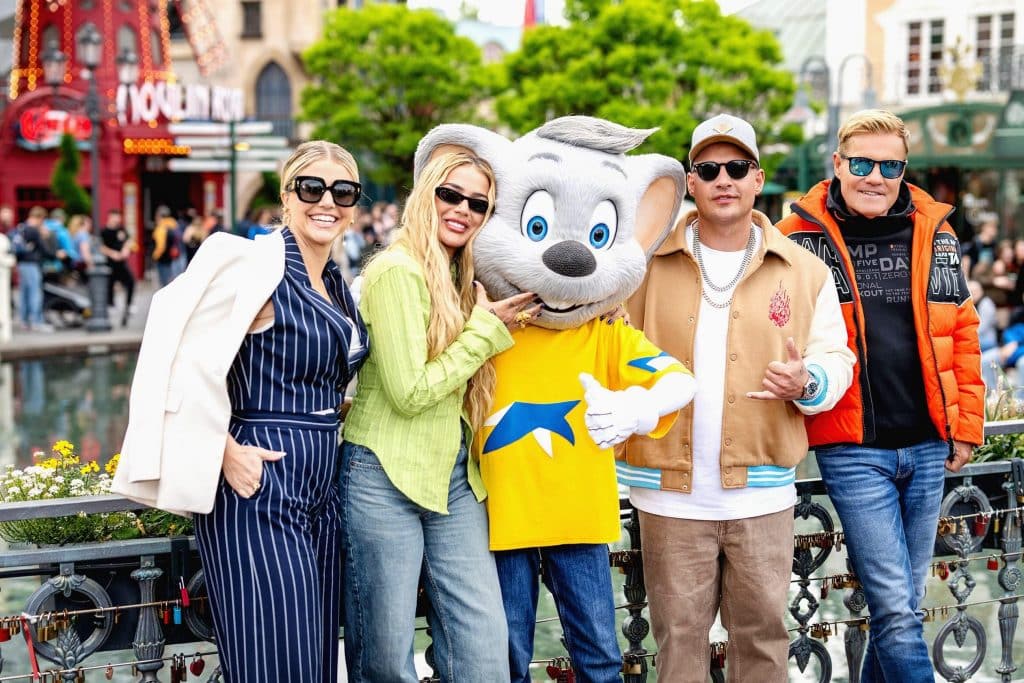 29.04.2024, Rust: (v.l.) Schlagersängerin Beatrice Egli, Rapperin Loredana, Sänger Pietro Lombardi und DSDS-Chefjuror Dieter Bohlen
