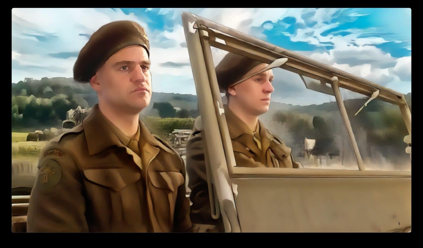 Graphic Novel: Frederick Gray und seinen Fahrer Bob sitzen im Auto und fahren durch eine freie, grüne Landschaft.