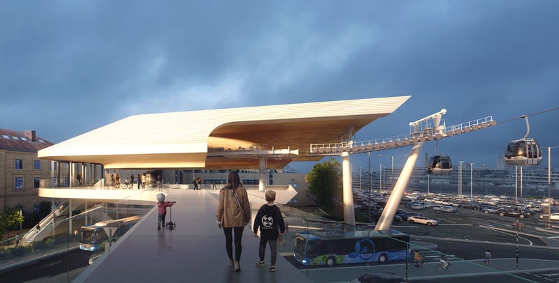 So könnte eine Seilbahnstation im Bereich zwischen Experimenta-Parkhaus und Hauptbahnhof aussehen.